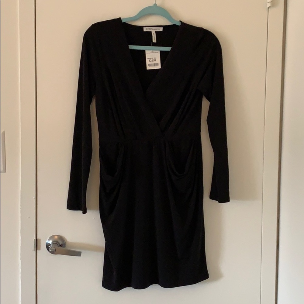 NWT BCBGeneration Black Long Sleeve Draped Dress
